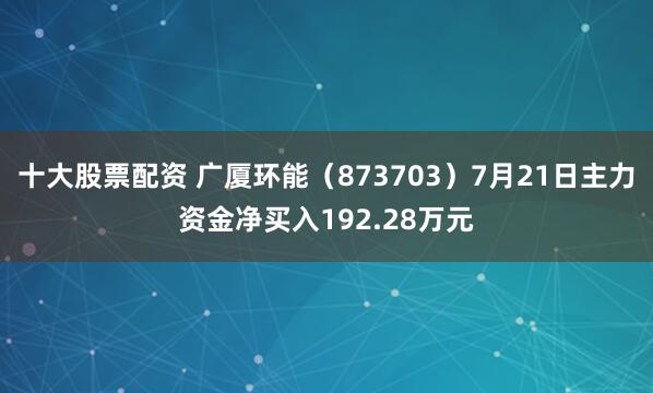 十大股票配资 广厦环能（873703）7月21日主力资金净买入192.28万元